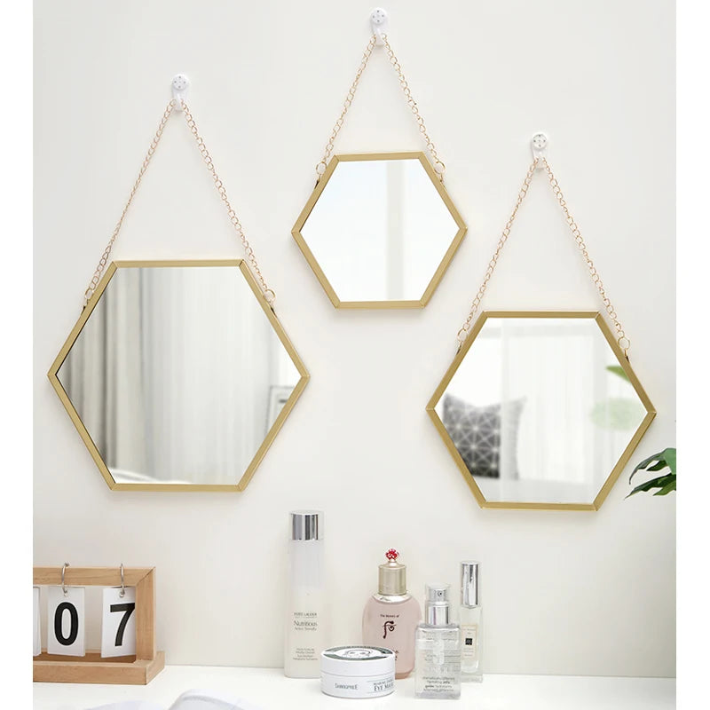 Hexagon Shape Decorative Mirror Wall Decor Makeup Hanging Mirror