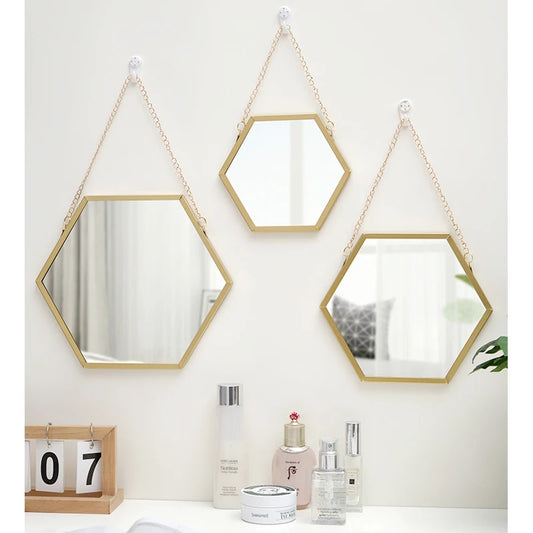 Hexagon Shape Decorative Mirror Wall Decor Makeup Hanging Mirror