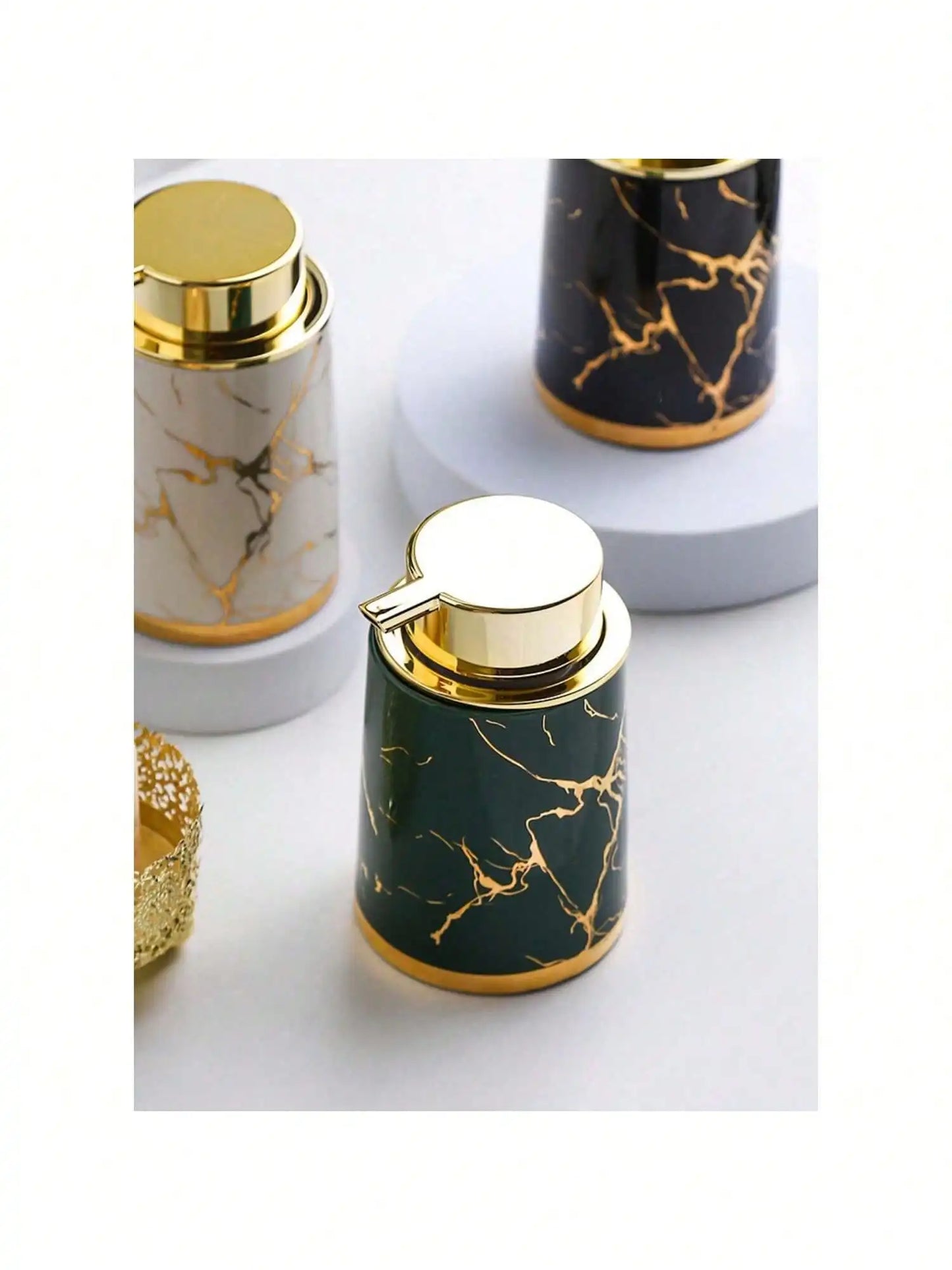 400 ml Light Luxury Ceramic Marble Texture Refillable Press Mousse Foaming Soap Dispenser
