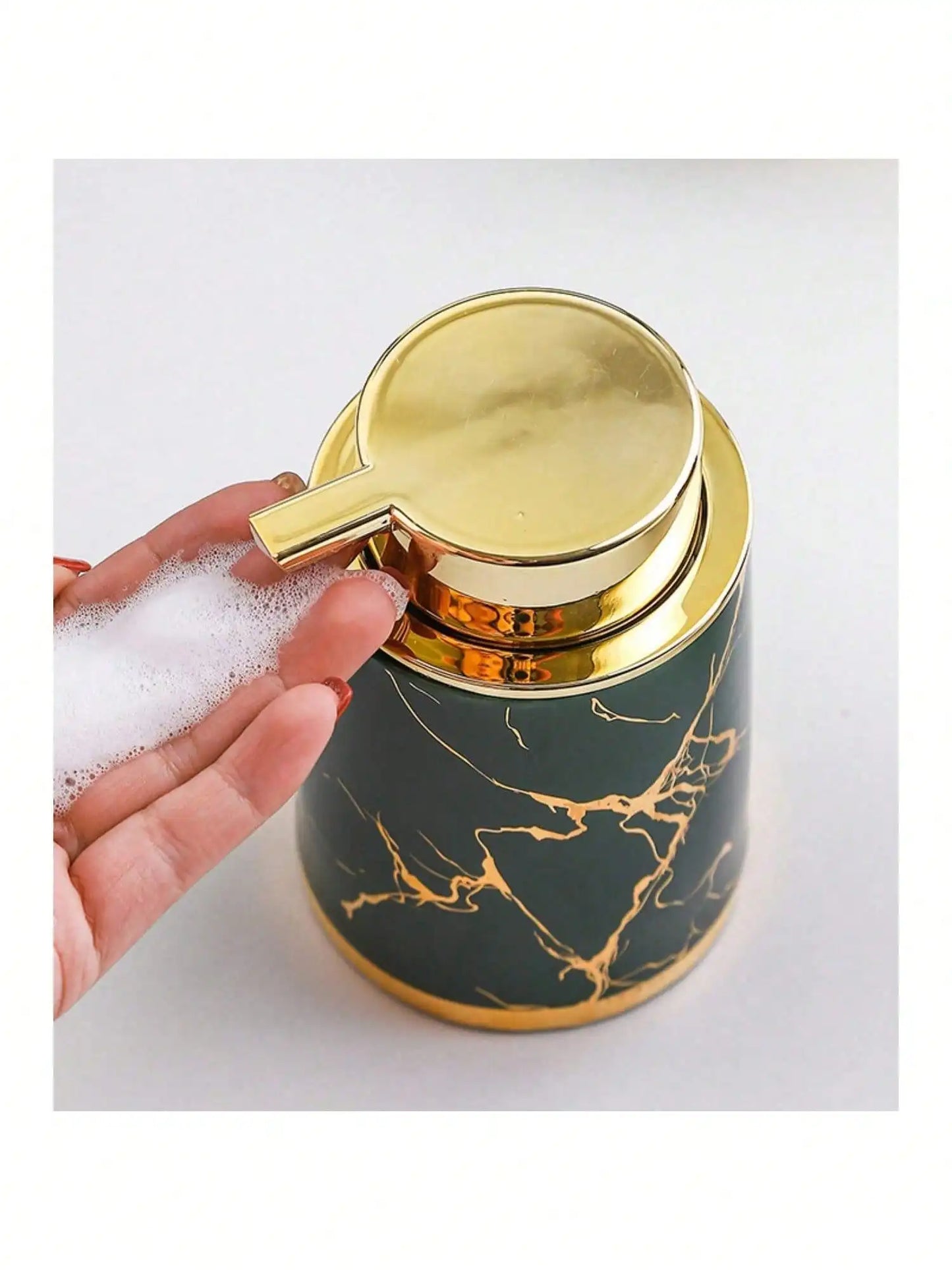 400 ml Light Luxury Ceramic Marble Texture Refillable Press Mousse Foaming Soap Dispenser