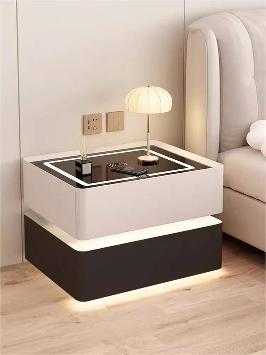 Bedroom Nightstand With Wireless Charging Side Storage Cabinet With Lock