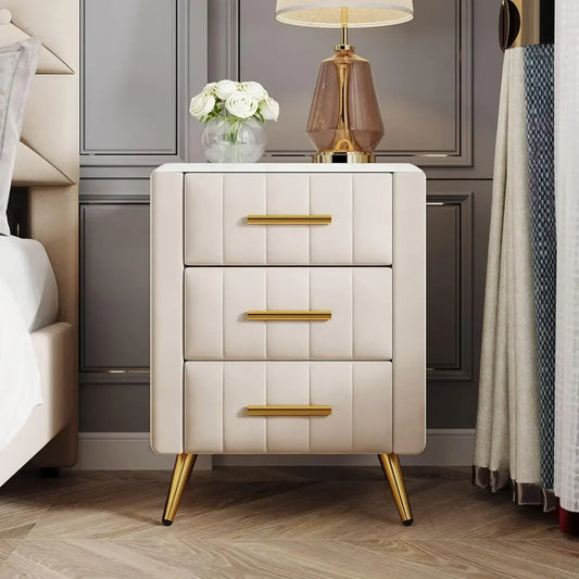 Modern Wooden Nightstand With 3 Drawers And Metal