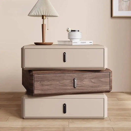 Rotating Solid Ｗood Ｎightstand Modern White Drawer