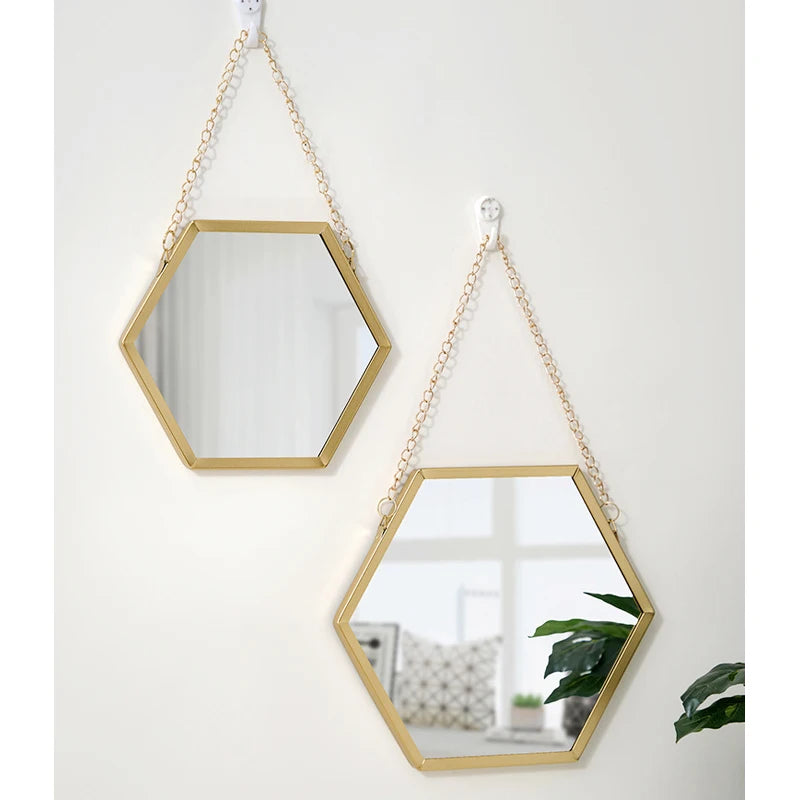 Hexagon Shape Decorative Mirror Wall Decor Makeup Hanging Mirror