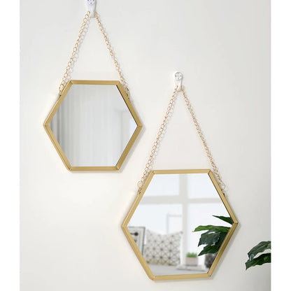 Hexagon Shape Decorative Mirror Wall Decor Makeup Hanging Mirror