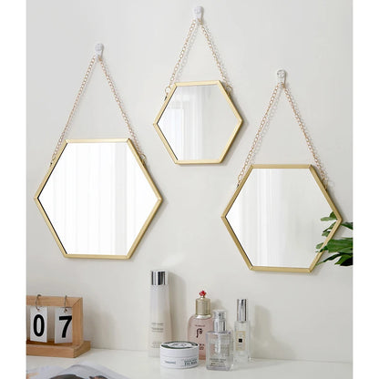 Hexagon Shape Decorative Mirror Wall Decor Makeup Hanging Mirror