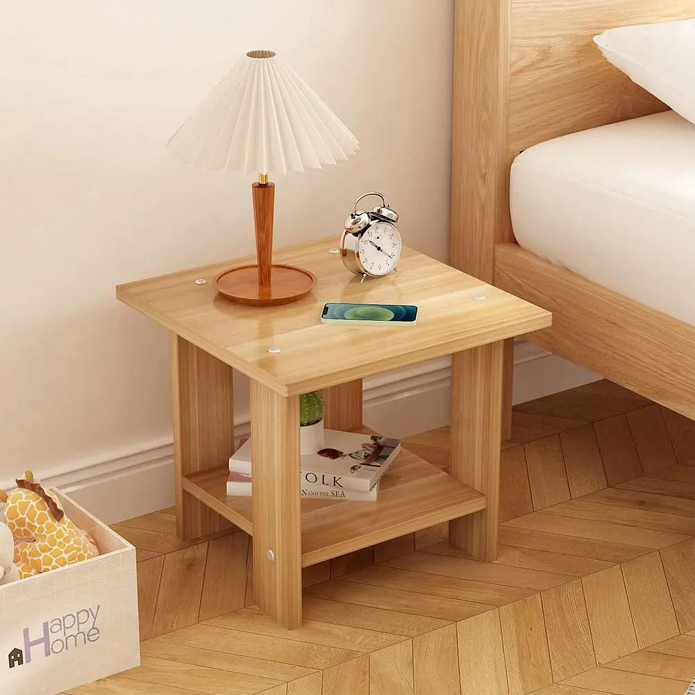 Solid Wood Nightstands Double-Layer Night Table