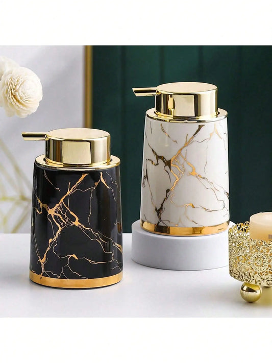 400 ml Light Luxury Ceramic Marble Texture Refillable Press Mousse Foaming Soap Dispenser