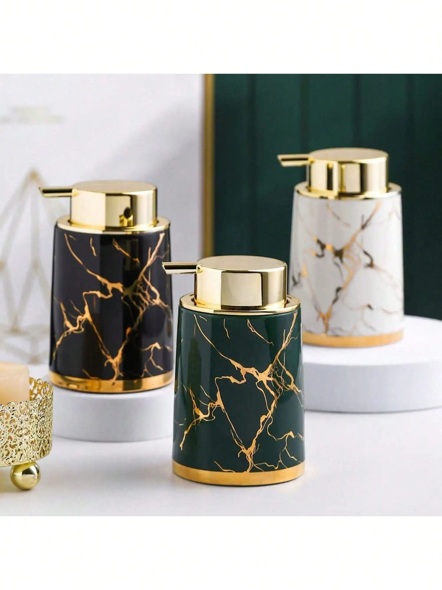 400 ml Light Luxury Ceramic Marble Texture Refillable Press Mousse Foaming Soap Dispenser