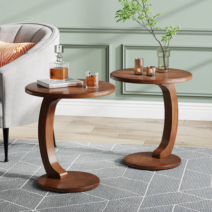 Round End Table, Wood C-Shaped Side Table