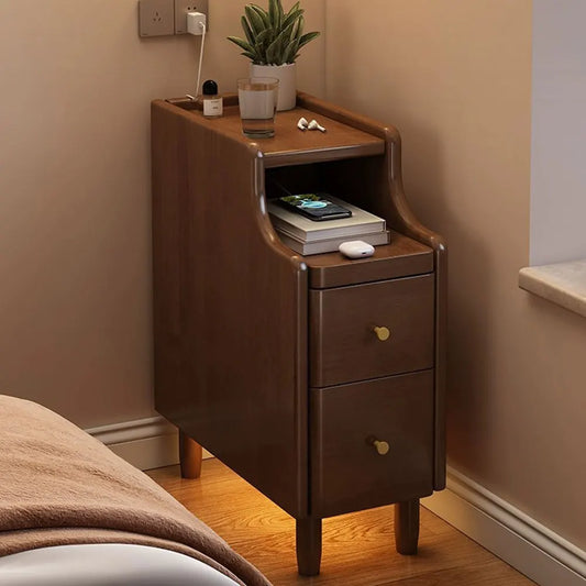 Solid Wood Nightstand With Storage Space